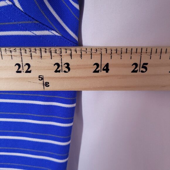 Under Armour Polo Shirt Mens Large Striped Blue White Performance Loose HeatGear - Picture 8 of 12